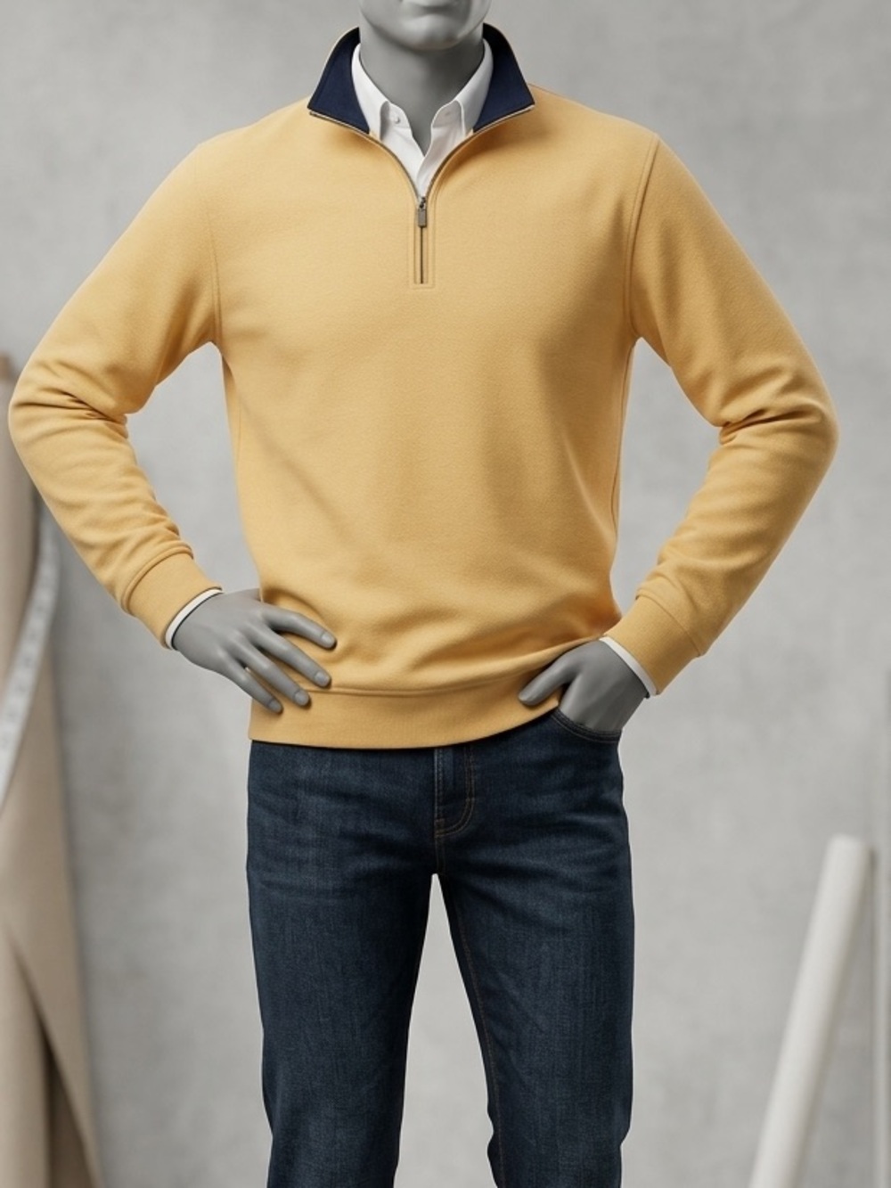Men's Alex Cannon Yellow/Navy 1/4 zip Long Sleeve Polo size Large